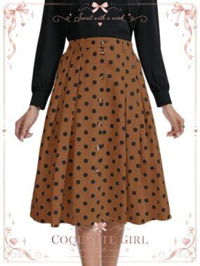 Women's Pleated A-Line Midi Skirt Button Front Flared Elastic Waist Pockets